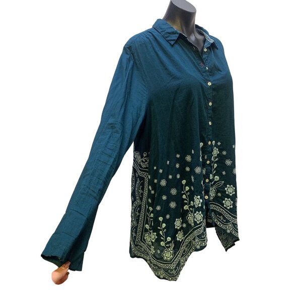 Johnny Was 3J Workshop Teal Embroidered Bls XL - Picture 2 of 5